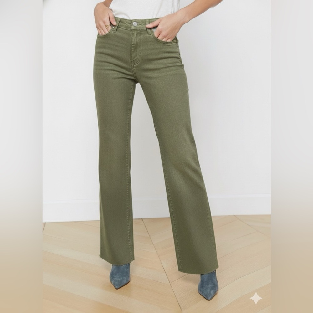 NWT L’Agence Scottie High Rise Wide Leg Jeans Green Sample Sz 25
